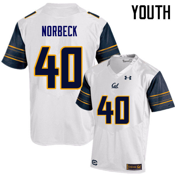 Youth #40 Justin Norbeck Cal Bears (California Golden Bears College) Football Jerseys Sale-White - Click Image to Close